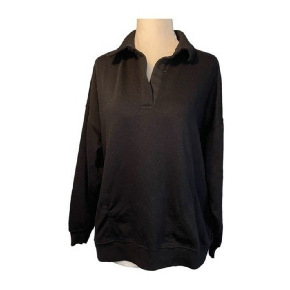 If It Were Me Polo Collar Sweatshirt Black French Terry Knit‎ Long Sleeve S